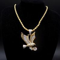 Brass Necklace, with Cubic Zirconia, eagle, gold color plated, vintage & French Rope Chain & fashion jewelry & for man, 43*30mm Inch 