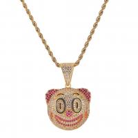 Brass Necklace, with Cubic Zirconia, clown, plated, French Rope Chain & fashion jewelry & Unisex 50*32mm Inch 