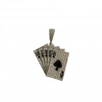 Messing Halskette, mit kubischer Zirkonia, Spielkarte, plattiert, Französische Seilkette & abnehmbare & unisex & Emaille, keine, 55*38mm, Länge:32 ZollInch, verkauft von Strang