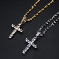 Cubic Zircon Micro Pave Brass Necklace, Cross, plated, French Rope Chain & Unisex & micro pave cubic zirconia 43*21mm Inch 