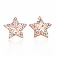 Sterling Silver Stud Earring, 925 Sterling Silver, sterling silver post pin, Star, plated, micro pave cubic zirconia & for woman 
