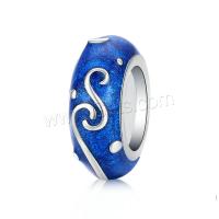 Enamel Sterling Silver European Beads, 925 Sterling Silver, platinum plated, fashion jewelry & DIY, blue 