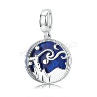 Sterling Silver European Pendants, 925 Sterling Silver, platinum plated, fashion jewelry & DIY & enamel, blue 