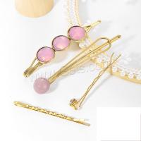 Hair Slide, Zinc Alloy, with Plush & Crystal & Plastic Pearl, gold color plated & for woman 