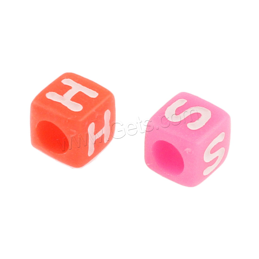 Acrylic Large Hole Bead, Square, DIY & different size for choice & with letter pattern, mixed colors, Hole:Approx 4mm, Sold By Bag