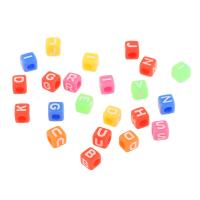 Acrylic Large Hole Bead, Square, DIY & with letter pattern, mixed colors Approx 4mm 