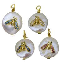 Cultured Freshwater Pearl Brass Pendant, with Freshwater Pearl, gold color plated, fashion jewelry & micro pave cubic zirconia 12-13x18-20x6-9mm Approx 1.5-2mm 