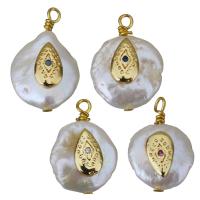 Cultured Freshwater Pearl Brass Pendant, with Freshwater Pearl, gold color plated, fashion jewelry & micro pave cubic zirconia 12-13x18-21x7-8mm Approx 1.5-2mm 