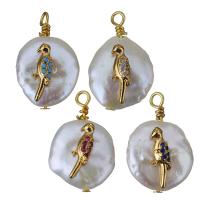 Cultured Freshwater Pearl Brass Pendant, with Freshwater Pearl, gold color plated, fashion jewelry & micro pave cubic zirconia 12-14x20-22x7.5-9mm Approx 1.5-2mm 