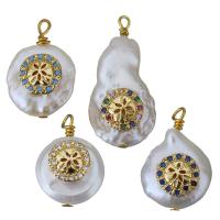 Cultured Freshwater Pearl Brass Pendant, with Freshwater Pearl, gold color plated, fashion jewelry & micro pave cubic zirconia 12-13x18-26.5x5.5-9mm Approx 1.5-2mm 