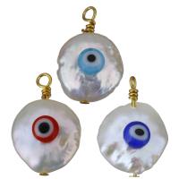 Brass Pendant, with Freshwater Pearl, gold color plated, fashion jewelry & evil eye pattern 12-14x19-20x7.5-9mm Approx 1.5-2mm 