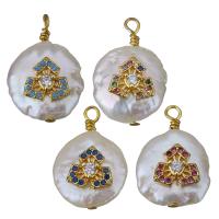 Cultured Freshwater Pearl Brass Pendant, with Freshwater Pearl, gold color plated, fashion jewelry & micro pave cubic zirconia 13-14.5x19-21x8-9mm Approx 1.5-2mm 