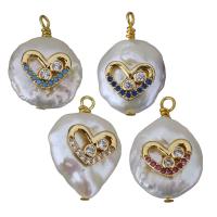 Cultured Freshwater Pearl Brass Pendant, with Freshwater Pearl, gold color plated, fashion jewelry & micro pave cubic zirconia 13-15x19-21x6-9mm Approx 1.5-2mm 
