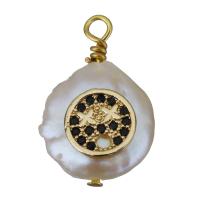 Cultured Freshwater Pearl Brass Pendant, with Freshwater Pearl, gold color plated, fashion jewelry & micro pave cubic zirconia, 12-13x17-19x6.5-8mm Approx 1.5-2mm 