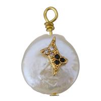 Cultured Freshwater Pearl Brass Pendant, with Freshwater Pearl, gold color plated, fashion jewelry & micro pave cubic zirconia, 11-12x16-18x6-8mm Approx 1.5-2mm 