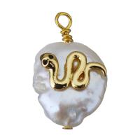 Cultured Freshwater Pearl Brass Pendant, with Freshwater Pearl, gold color plated, fashion jewelry & micro pave cubic zirconia, 13-14x19-21x6-8mm Approx 1.5-2mm 
