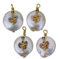 Cultured Freshwater Pearl Brass Pendant, gold color plated, fashion jewelry & micro pave cubic zirconia 13-14x19-22x6-8mm Approx 1.5-2mm 