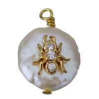 Cultured Freshwater Pearl Brass Pendant, with Freshwater Pearl, gold color plated, fashion jewelry & micro pave cubic zirconia, 12-13x18-19.5x8-9.5mm Approx 1.5-2mm 