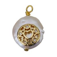 Cultured Freshwater Pearl Brass Pendant, with Freshwater Pearl, gold color plated, fashion jewelry & micro pave cubic zirconia, 12-13x17-19x7-9mm Approx 1.5-2mm 