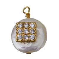 Cultured Freshwater Pearl Brass Pendant, with Freshwater Pearl, gold color plated, fashion jewelry & micro pave cubic zirconia, 12.5-14x18-19.5x6-8.5mm Approx 1.5-2mm 