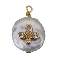 Cultured Freshwater Pearl Brass Pendant, with Freshwater Pearl, gold color plated, fashion jewelry & micro pave cubic zirconia, 13-14.5x19-21x6-10mm Approx 1.5-2mm 