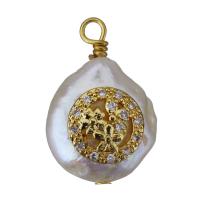 Cultured Freshwater Pearl Brass Pendant, with Freshwater Pearl, gold color plated, fashion jewelry & micro pave cubic zirconia, 13-14x19-20x7.5-9mm Approx 1.5-2mm 