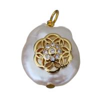 Cultured Freshwater Pearl Brass Pendant, with Freshwater Pearl, gold color plated, fashion jewelry & micro pave cubic zirconia, 12-14x19-20x7-8mm Approx 1.5-2mm 