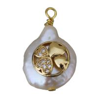 Cultured Freshwater Pearl Brass Pendant, with Freshwater Pearl, gold color plated, fashion jewelry & micro pave cubic zirconia, 12-14x19-21x7-8mm Approx 1.5-2mm 