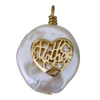 Cultured Freshwater Pearl Brass Pendant, with Freshwater Pearl, gold color plated, fashion jewelry & micro pave cubic zirconia, 13-15x18-21x6.5-9mm Approx 1.5-2mm 