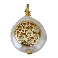 Cultured Freshwater Pearl Brass Pendant, with Freshwater Pearl, gold color plated, fashion jewelry & micro pave cubic zirconia, 12-13x17-19x7-9mm Approx 1.5-2mm 