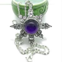 Crystal Zinc Alloy Necklace, with Crystal, Snowflake, silver color plated, Mood Enamel & for woman & change their color according to the temperature & with rhinestone, 55*55mm .2 Inch 