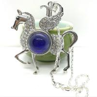Crystal Zinc Alloy Necklace, with Crystal, Horse, silver color plated, Mood Enamel & for woman & change their color according to the temperature & with rhinestone, 60*60mm .2 