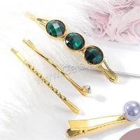 Hair Slide, Zinc Alloy, with Glass & Plastic Pearl, gold color plated & for woman 