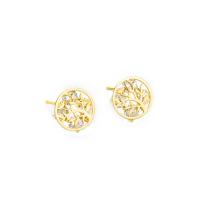 Zinc Alloy Ear Stud Component, zinc alloy post pin, gold color plated, DIY & with loop & micro pave cubic zirconia 