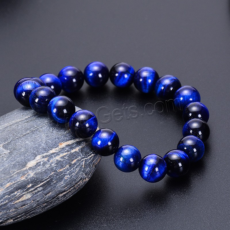 Tiger Eye Stone Bracelets, Round, elastic & Unisex & different size for choice, blue, Length:Approx 6.6 Inch, Sold By Strand