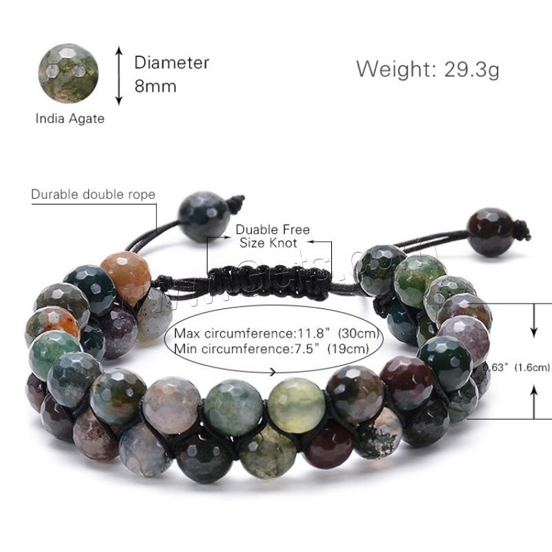 Indian Agate Woven Ball Bracelets, with Nylon Cord, Round, Unisex & adjustable & different size for choice & faceted, 8mm, Length:Approx 7.5-11.8 Inch, Sold By Strand