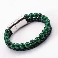 Gemstone Bracelet, with PU Leather Cord & Brass, platinum color plated & Unisex & , 8mm Approx 7.08 Inch 