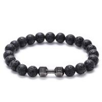 Gemstone Bracelet, with Brass, Barbell, plumbum black color plated, elastic & Unisex, 8mm,20mm Approx 6.6-8.2 Inch 