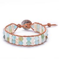 Gemstone Bracelet, with PU Leather Cord & Brass, antique silver color plated & Unisex, 6mm Approx 9.25 Inch 