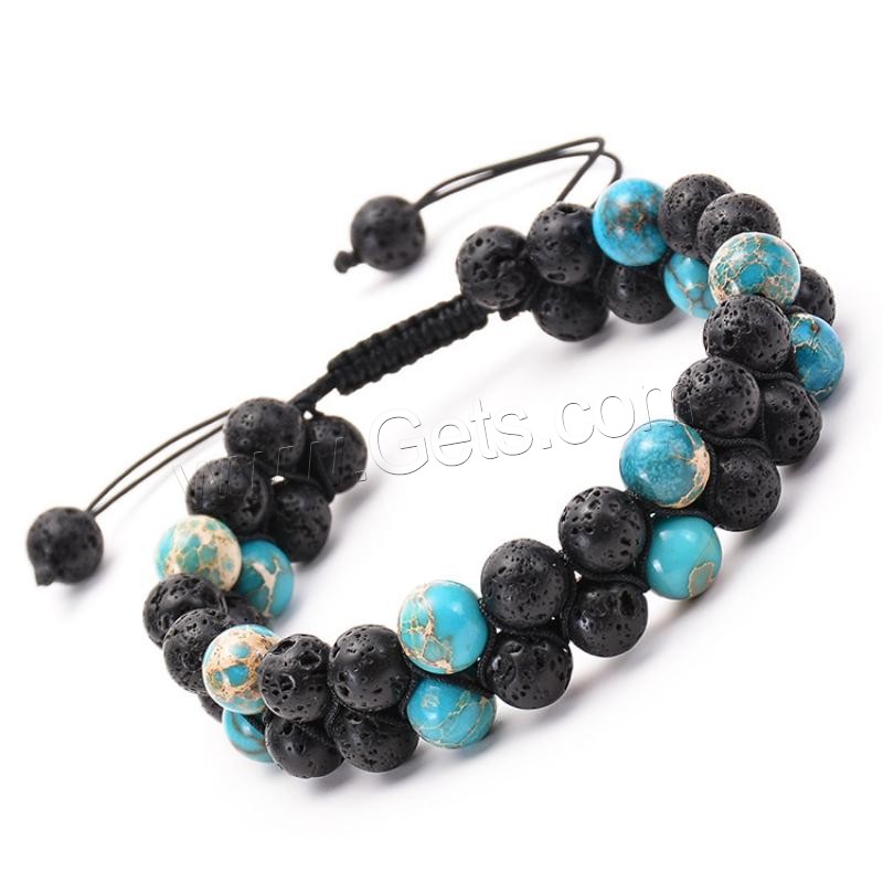 Lava Woven Ball Bracelets, with Impression Jasper & Nylon Cord, Round, Unisex & adjustable & different size for choice, Length:Approx 7.5-11.8 Inch, Sold By Strand