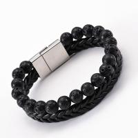 Lava Bracelet, with PU Leather Cord & Brass, platinum color plated, Unisex & , black, 8mm Approx 7.08 Inch 