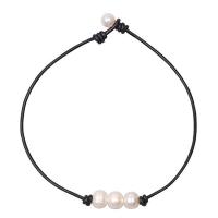 PU Leather Cord Necklace, with ABS Plastic Pearl, fashion jewelry & for woman, white Approx 16 Inch 