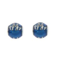 Edelstahl European Perlen, 316 L Edelstahl, rund, Emaille, blau, 9x10mm, Bohrung:ca. 4.5mm, 5PCs/Tasche, verkauft von Tasche