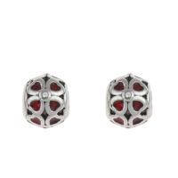 Stainless Steel European Beads, 316L Stainless Steel, Round, enamel & with rhinestone, red Approx 4.5mm 
