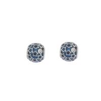 Stainless Steel European Beads, 316L Stainless Steel, Round, enamel & with rhinestone, blue Approx 4mm 