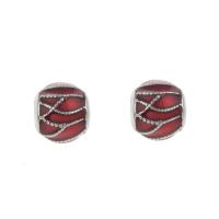 Stainless Steel European Beads, 316L Stainless Steel, Round, enamel, red Approx 4mm 