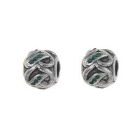 Stainless Steel European Beads, 316L Stainless Steel, Round, with rhinestone & blacken, green Approx 4mm 