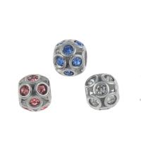 Stainless Steel European Beads, 316L Stainless Steel, Round, with rhinestone Approx 4.5mm 