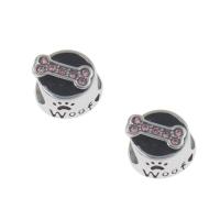 Stainless Steel European Beads, 316L Stainless Steel, enamel & with rhinestone, pink Approx 4mm 