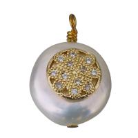 Cultured Freshwater Pearl Brass Pendant, with Freshwater Pearl, gold color plated, fashion jewelry & micro pave cubic zirconia, 13-14x19-21.5x7-9mm Approx 1.5-2mm 